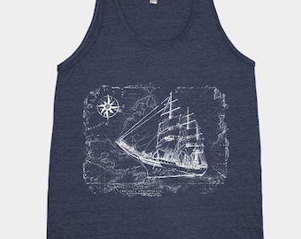 Sailing Ship Tank Top, Mens Shirt, Screen Print, Sea Shirt, Graphic Tee, Fathers Day, Travel, Cute T-shirt, Nature Shirt, Sailng Shirt