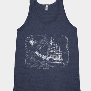 Tanktop zeilschip, herenshirt, zeefdruk, zeeshirt, grafisch T-shirt, Vaderdag, reizen, schattig T-shirt, natuurshirt, zeilshirt