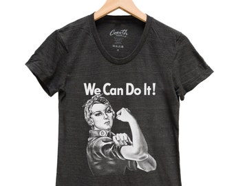 Womens Junior T-shirt, Rosie Shirt, We Can Do It Shirt, Rosie the Reveter, Scoop Neck, Graphic Tee, Black Tshirt, Gifr for Women