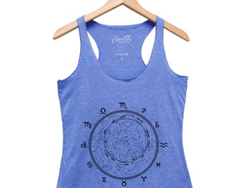 Zodiac Signs - Women Tank Top - Triblend Racerback Tank Top - Hand Screen Print - Zodiac Shirt - Summer Tank - Black Shirt
