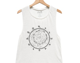 Zodiac Muscle Tank Top, Women Tank Top, Astrology Shirt, Birth Sign, Zodiac Dial, Zodiac Sign, Funny Shirt, Summer Shirt, White Shirt