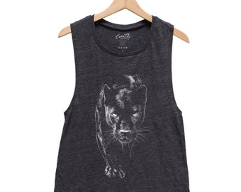 Panther Shirt, Muscle Tank Top, Women Tank Top, Animal Print Shirt, Black Tank Top, Cat Shirt, Cute Shirt, Summer Shirt