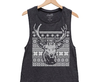 Ugly Sweater Tank - Muscle Tee - Funny - Screen Print - Christmas Shirt - Holiday Shirt - Gift for Women - Tank Top for Women - Holiday