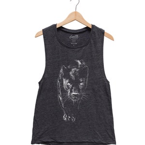 Panther Shirt, Muscle Tank Top, Women Tank Top, Animal Print Shirt, Black Tank Top, Cat Shirt, Cute Shirt, Summer Shirt