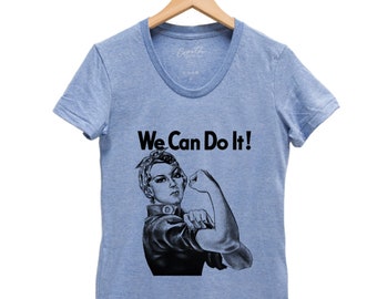 Womens Junior T-shirt, Rosie Shirt, We Can Do It Shirt, Rosie the Reveter, Scoop Neck, Graphic Tee, Blue Tshirt, Gifr for Women