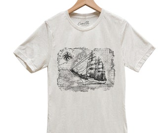 Sailing Ship Tshirt - Unisex Shirt - Zodiac Shirt - Crew Neck - Summer Tee - Graphic Tee - Men Shirt - Gift Idea - Black Shirt - White Shirt