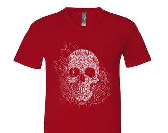 Halloween Tshirt, Mens Tshirt, Unisex Tshirt, Skull Tshirt, V-Neck, Screen Print, Halloween Costume, Halloween Gift, Goth Shirt