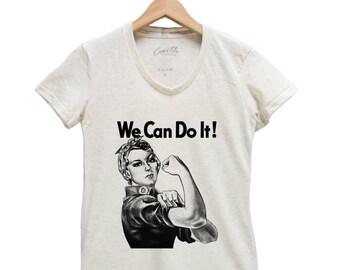 Womens Junior T-shirt, Rosie Shirt, We Can Do It Shirt, Rosie the Reveter, Scoop Neck, Graphic Tee, White Tshirt, Gifr for Women