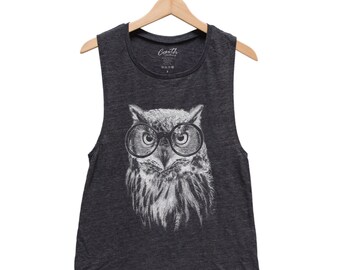 Owl Tank - Muscle Tee - Muscle Tank - Bird Shirt - Summer Shirt - Vacay Shirt - Gift for Women - Tank Top for Women - Animal Print Shirt