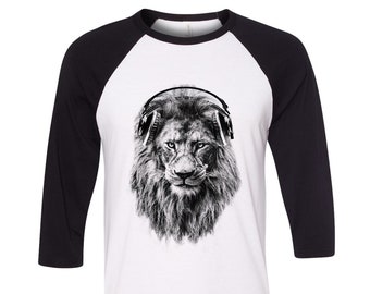Lion Tshirt, Baseball Shirt, Unisex Raglan Tshirt,  Animal Shirt, 3/4 Sleeve, Lion Shirt, Funny Shirt, Birthday Gift, Graphic Tee