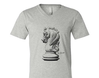 Chess T-shirt, Knight Tshirt, Unisex Tshirt, Men's Graphic Tee, Screen Print Shirt, V-Neck Tshirt, Gift for Dad, Gift for Men, Black T-shirt