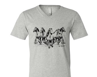 Horse Tshirt, Unisex Tshirt, Men's Graphic Tee, Screen Print Shirt, V-Neck Tshirt, Gift for Dad, Gift for Men, Horse Shirt
