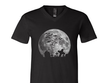 Moon Tshirt, Mens Tshirt, Unisex Tshirt, Halloween Tshirt, V-Neck, Screen Print, Halloween Costume, Halloween Gift, Goth Shirt,