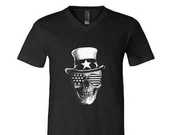 Halloween Tshirt, Mens Tshirt, Unisex Tshirt, Skull Tshirt, V-Neck, Screen Print, Halloween Costume, Halloween Gift, Goth Shirt