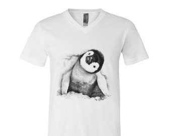 Penguin Tshirt, Unisex Tshirt, Men's Graphic Tee, Screen Print Shirt, V-Neck Tshirt, Gift for Dad, Gift for Men, Emperor Penguin