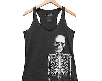 Halloween Shirt - Skeleton Tank Top - Gothic Women Tank Top - Triblend Racerback Tank Top - Halloween Costume - Funny Halloween