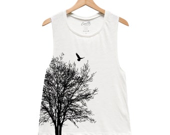 Tree Tank - Muscle Tee - Muscle Tank - Bird Shirt - Summer Shirt - Vacay Shirt - Gift for Women - Tank Top for Women - Nature Shirt