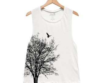 Tree Tank - Muscle Tee - Muscle Tank - Bird Shirt - Summer Shirt - Vacay Shirt - Gift for Women - Tank Top for Women - Nature Shirt