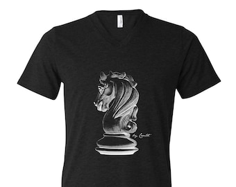 Chess T-shirt, Men's Graphic Tee, Custom Hand Screen Print, Tri-Blend Short Sleeve, Knight T-shirt, Chess T-shirt, Unisex T-shirt