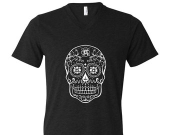 Sugar Skull Tshirt, Halloween Shirt, Men Graphic Tee, Orange tshirt, Halloween Costume, Pumpkin, Gothic, Tshirt Men, Funny Shirt, V-neck