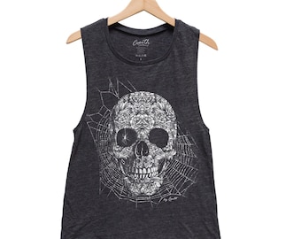 Halloween Shirt for Women Halloween Skull Tank Top Gift for Her Skeleton Muscle Tank Halloween Funny Costume Black Tank Top Gothic