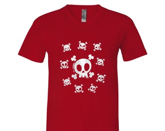 Halloween Tshirt, Mens Tshirt, Unisex Tshirt, Skull Tshirt, V-Neck, Screen Print, Halloween Costume, Halloween Gift, Goth Shirt, Emoji Shirt