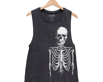 Skeleton Shirt, Halloween Shirt, Muscle Tank Top, Women Tank Top, Halloween Costume Shirt, Black Tank Top, Gothic, Funny Shirt