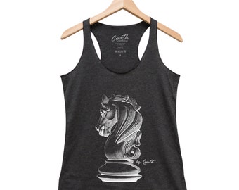 Chess Tank Top, Womens Graphic Tee, Knight Shirt, Gift for Women, Racerback Tank, Workout Shirt, Gym, Black Tank, Chess Top, Cool Shirt