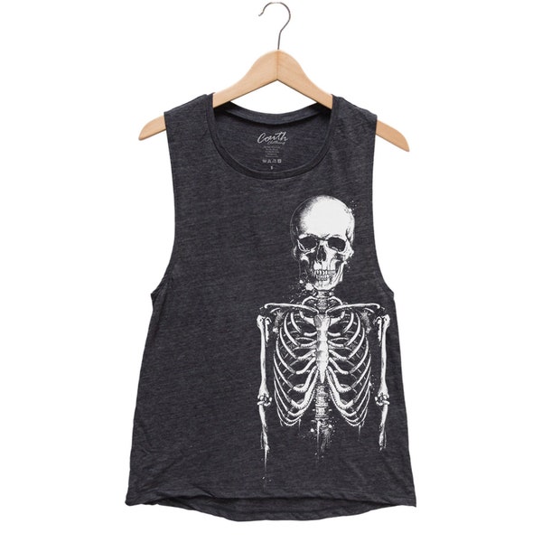 Skeleton Shirt, Halloween Shirt, Muscle Tank Top, Women Tank Top, Halloween Costume Shirt, Black Tank Top, Gothic, Funny Shirt