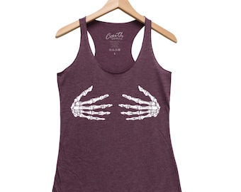 HALLOWEEN Skeleton Hands Women Tank Top Triblend Racerback Tank Top Hand Screen Print