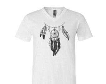 Dreamcatcher T-shirt, Unisex Tshirt, Men's Graphic Tee, Screen Print Shirt, V-Neck Tshirt, Gift for Dad, Gift for Men, Black T-shirt