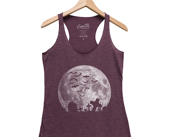 Halloween Shirt - Full Moon Tank Top - Gothic Women Tank Top - Triblend Racerback Tank Top - Halloween Costume - Funny Halloween