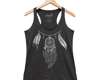 Dream Catcher Tank Top, Womens Tank Top, Tribal Tank Top, Dreamcatcher, Graphic Tee, Triblend Racerback Tank Top, Hand Screen Print