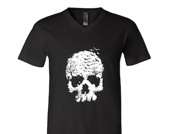 Halloween Tshirt, Mens Tshirt, Unisex Tshirt, Skull Tshirt, V-Neck, Screen Print, Halloween Costume, Halloween Gift, Goth Shirt,