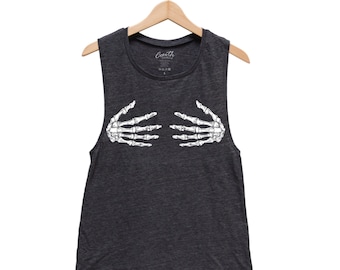 Skeleton Halloween Shirt, Muscle Tank Top, Skeleton Hand, Women Tank Top, Halloween Costume Shirt, Black Tank Top, Funny Shirt