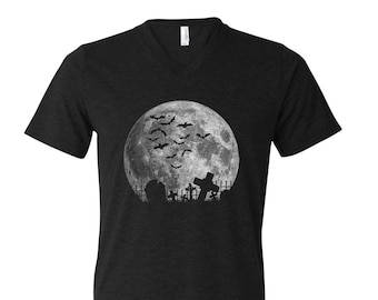 Moon Tshirt, Halloween Shirt, Men Graphic Tee, Black tshirt, Halloween Costume, Gothic, Tshirt Men, Funny Shirt, V-neck Tshirt