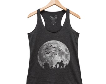 HALLOWEEN MOON Gothic Women Tank Top Triblend Racerback Tank Top Hand Screen Print