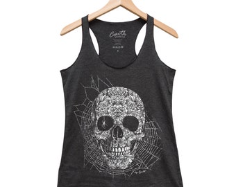 Halloween Tank Top, Women's Skull Tank Top, Spider Tank Top, Gothic Tank Top, Graphic Tee, Black Tank Top, Red Tank Top, Skeleton Tank Top