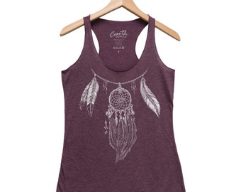 Dream Catcher Tank Top, Womens Tank Top, Tribal Tank Top, Dreamcatcher, Graphic Tee, Triblend Racerback Tank Top, Hand Screen Print