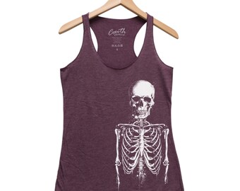 Skeleton Tank Top, Women's Halloween Shirt, Gothic Sleeveless Tee, Skeleton Design, Spooky Gift