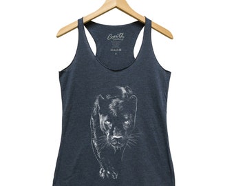 Panther Tank Top, Womens Graphic Tee, Animal Print, Gift for Women, Racerback Tank, Workout Shirt, Gym, Black Tank, Animal Top, Cool Shirt