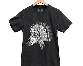 WOLF T Shirt, Men's Tshirt, Unisex T-shirt, Wolf Chief, Animal Print T, Screen Print, Crew Neck, Black T-shirt, Wolf Shirt, Animal Shirt