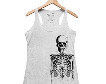 Halloween Shirt - Skeleton Tank Top - Gothic Women Tank Top - Triblend Racerback Tank Top - Halloween Costume - Funny Halloween