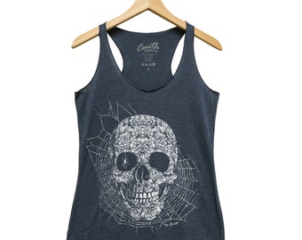 Skull Shirt, Halloween Shirt, Skeleton Tank, Racerback Tank Top, Women Tank Top, Halloween Costume, Black Tank Top, Gothic, Funny Shirt