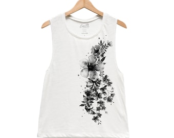 Flower Tank - Muscle Tee - Muscle Tank - Cute Shirt - Summer Shirt - Vacay Shirt - Gift for Women - Tank Top for Women - Flower Shirt
