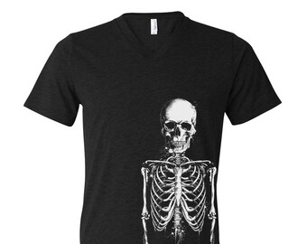 Skeleton Tshirt, Halloween Shirt, Men Graphic Tee, Black tshirt, Halloween Costume, Pumpkin, Gothic, Tshirt Men, Funny Shirt, V-neck Tshirt