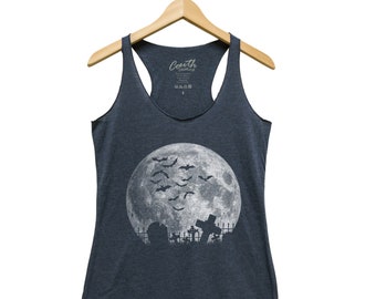 Halloween Shirt - Full Moon Tank Top - Gothic Women Tank Top - Triblend Racerback Tank Top - Halloween Costume - Funny Halloween