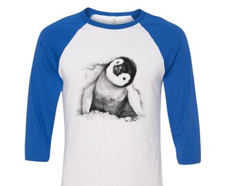 Penguin Tshirt, Baseball Shirt, Unisex Raglan Tshirt,  Animal Shirt, 3/4 Sleeve, Penguin Shirt, Funny Shirt, Birthday Gift, Graphic Tee