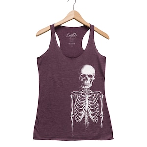 Skeleton Tank Top, Women&#39;s Halloween Shirt, Gothic Sleeveless Tee, Skeleton Design, Spooky Gift