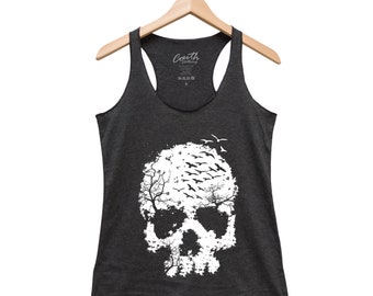 Halloween Shirt - SKULL Tank Top - Gothic Women Tank Top - Triblend Racerback Tank Top - Halloween Costume - Funny Halloween